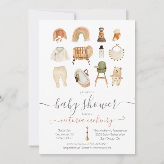 Boho Scandi Baby shower Invitation Kaart (Voorkant)