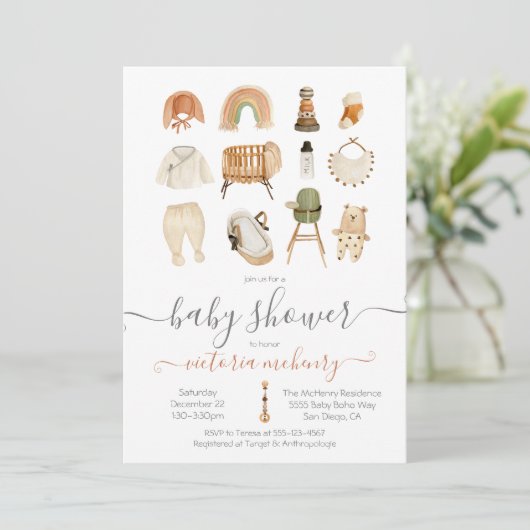 Boho Scandi Baby shower Invitation Kaart (Staand voorkant)