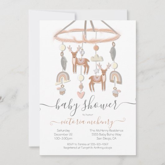 Boho Scandi Deer Forest Mobile Baby shower Kaart (Voorkant)