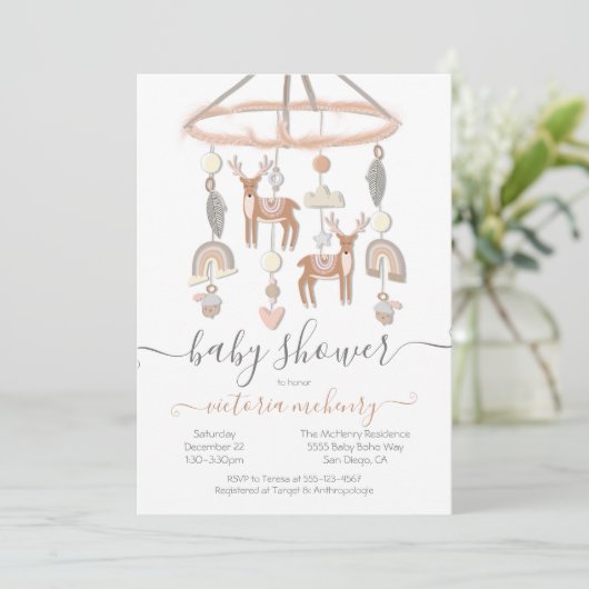 Boho Scandi Deer Forest Mobile Baby shower Kaart (Staand voorkant)