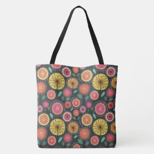 Boho Scandi folk bloem patroon Tote Bag