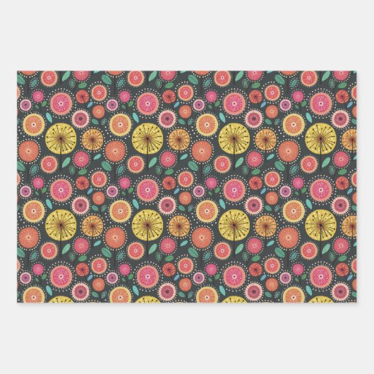 Boho Scandi folk bloem patroon Wrapping Paper (Voorkant)