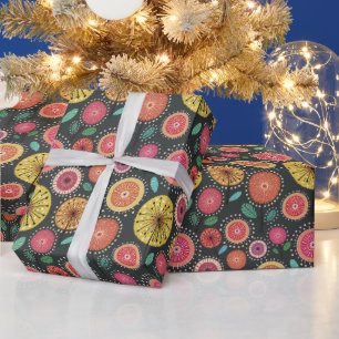 Boho Scandi folk bloem patroon Wrapping Paper Cadeaupapier