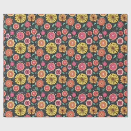 Boho Scandi folk bloem patroon Wrapping Paper Cadeaupapier (Vlak)