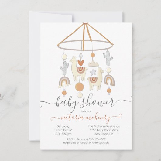 Boho Scandi Mobile Baby shower Kaart (Voorkant)