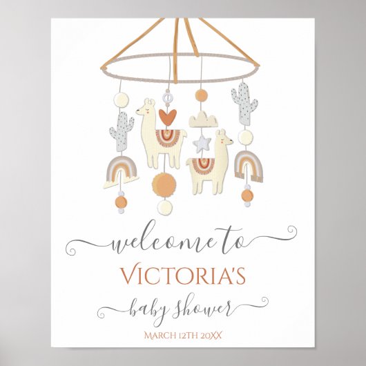 Boho Scandi Mobile Baby shower Welkomstteken Poster (Voorkant)