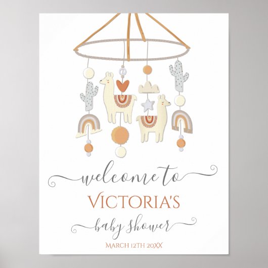Boho Scandi Mobile Baby shower Welkomstteken Poster (Voorkant)