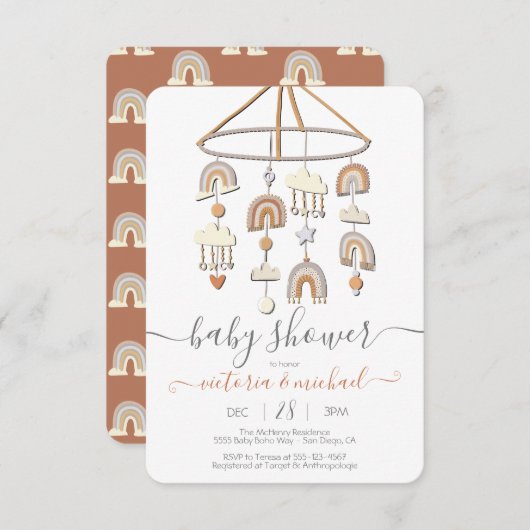 Boho Scandi Rainbow Mobile Baby shower Kaart (Voorkant / Achterkant)
