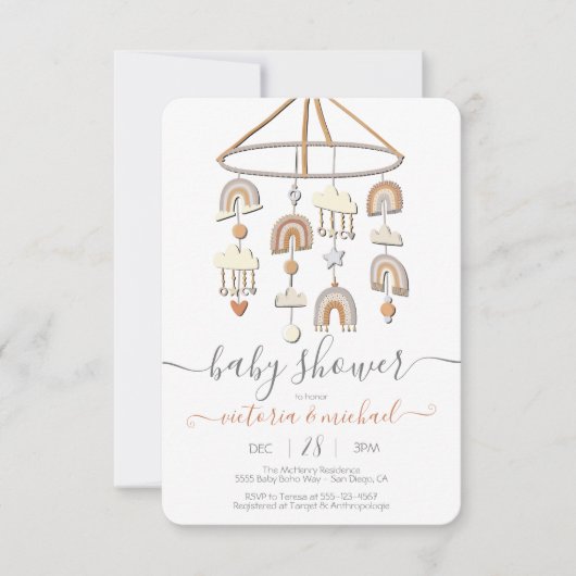 Boho Scandi Rainbow Mobile Baby shower Kaart (Voorkant)