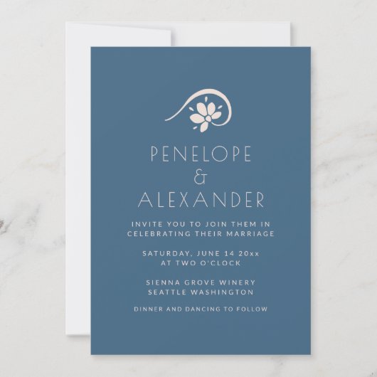 Boho Scandinavian Blue Floral Wedding Invitation Kaart (Voorkant)