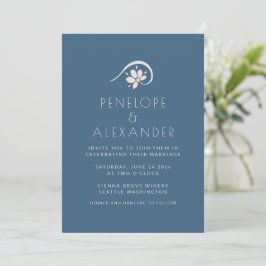 Boho Scandinavian Blue Floral Wedding Invitation Kaart
