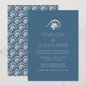 Boho Scandinavian Blue Floral Wedding Invitation Kaart (Voorkant / Achterkant)