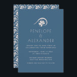 Boho Scandinavian Blue Floral Wedding Invitation Kaart<br><div class="desc">Deze hedendaagse boho botanische trouwuitnodiging bevat een minimalistische samenstelling en eenvoudige typografie in blauw en wit met een stijlvol bloempatroon op de rug.</div>