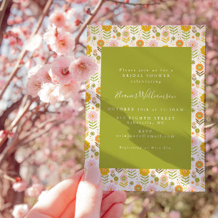 Boho Scandinavian Green Flowers Vrijgezellenfeest Kaart