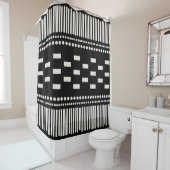 Boho Scandinavian Lines Black White Douchegordijn (In situ)