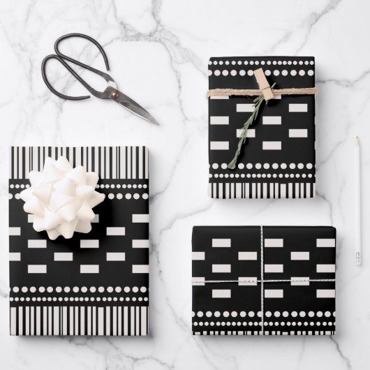 Boho Scandinavian Lines Black White Inpakpapier Vel (Voorkant)