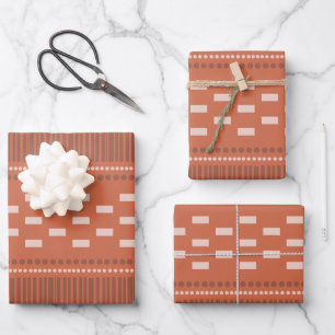 Boho Scandinavian Lines Stippen Rust Inpakpapier Vel