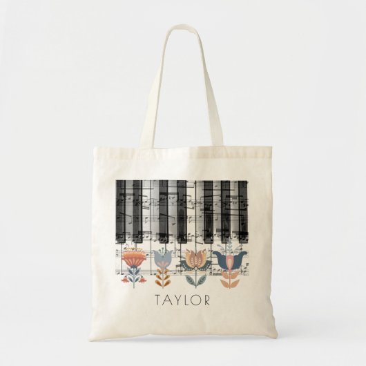 Boho Scandinavische volkskunst bloemen muziek naam Tote Bag (Voorkant)