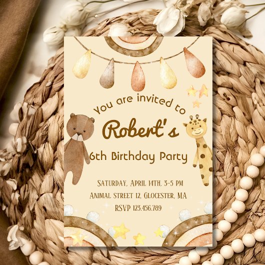 Boho schattig Beer en Giraffe Birthday Kaart