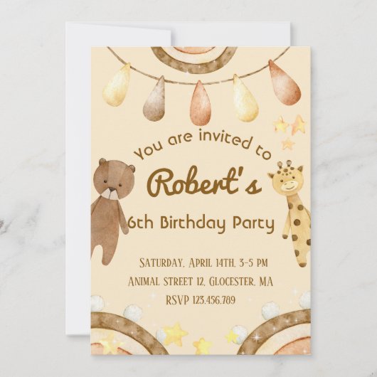 Boho schattig Beer en Giraffe Birthday Kaart (Voorkant)