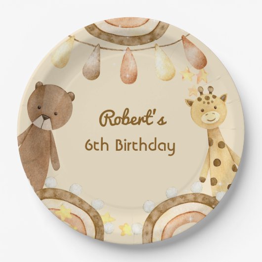 Boho schattig Beer- en Giraffe-kinderen van Birthd Papieren Bordje (Voorkant)