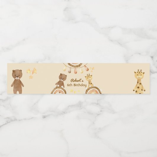 Boho schattig Beer- en Giraffe-kinderen van Birthd Waterfles Etiket (Enkel label)