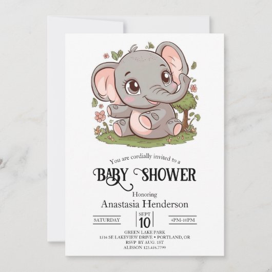 Boho Schattig Elephant Digital Baby shower Kaart (Voorkant)