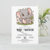 Boho Schattig Elephant Digital Baby shower Kaart (Staand voorkant)
