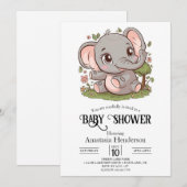 Boho Schattig Elephant Digital Baby shower Kaart (Voorkant / Achterkant)