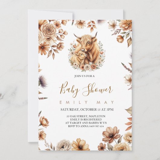 Boho Schattig Hoogland Koe Baby Shower (Voorkant)
