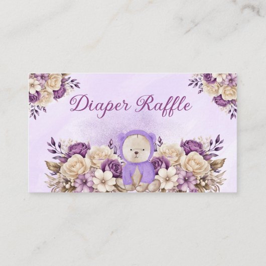 Boho schattig paarse bloementeddybeer luierloterij informatiekaartje (Achterkant)