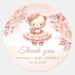 Boho schattig Teddy Bear Meisje Baby shower Dank u Ronde Sticker