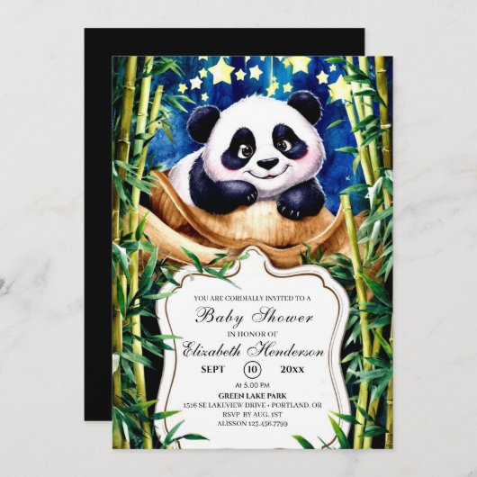 Boho Schattige Baby Panda Baby shower Kaart (Voorkant / Achterkant)