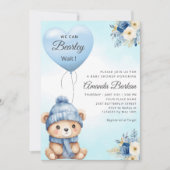 Boho Schattige Boy Teddy Bear Blue Balloon Baby sh Kaart (Voorkant)