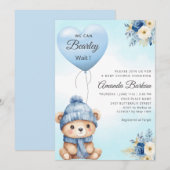 Boho Schattige Boy Teddy Bear Blue Balloon Baby sh Kaart (Voorkant / Achterkant)