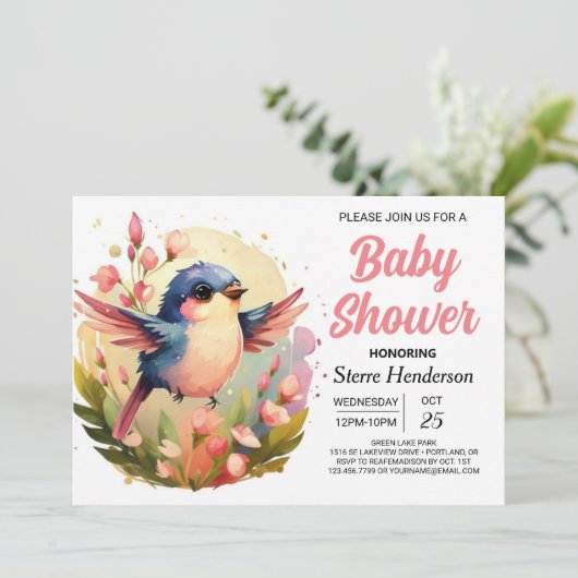 Boho Schattige Elegant Bird Baby shower Kaart (Staand voorkant)