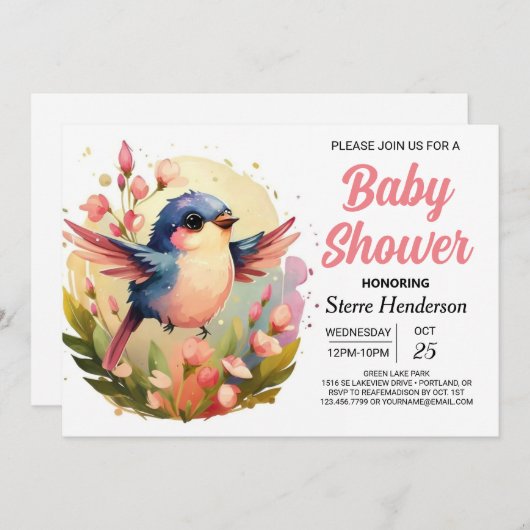 Boho Schattige Elegant Bird Baby shower Kaart (Voorkant / Achterkant)