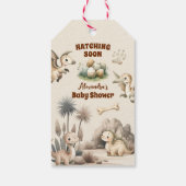 Boho Schattige Hatching Soon Dinosaur Baby shower Cadeaulabel (Achterkant)