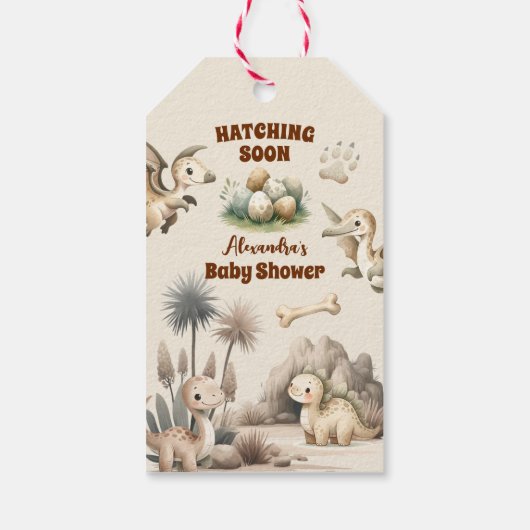 Boho Schattige Hatching Soon Dinosaur Baby shower Cadeaulabel (Achterkant)