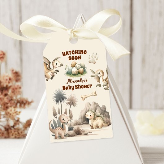 Boho Schattige Hatching Soon Dinosaur Baby shower Cadeaulabel