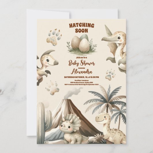 Boho Schattige Hatching Soon Dinosaur Baby shower Kaart (Voorkant)