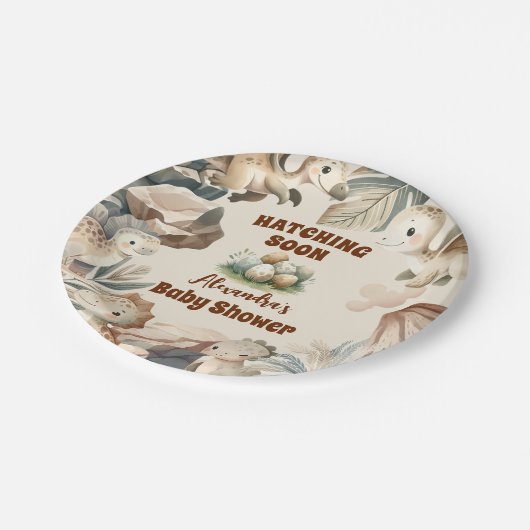 Boho Schattige Hatching Soon Dinosaur Baby shower Papieren Bordje (Gekanteld)