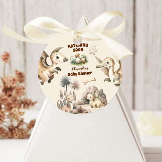 Boho Schattige Hatching Soon Dinosaur Baby shower Ronde Sticker