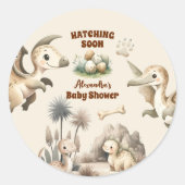 Boho Schattige Hatching Soon Dinosaur Baby shower Ronde Sticker (Voorkant)