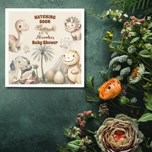 Boho Schattige Hatching Soon Dinosaur Baby shower Servet