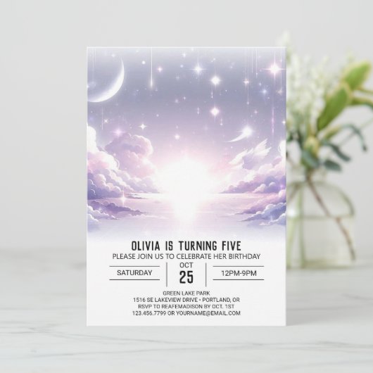 Boho Schattige hemelse digitale verjaardag Kaart (Staand voorkant)