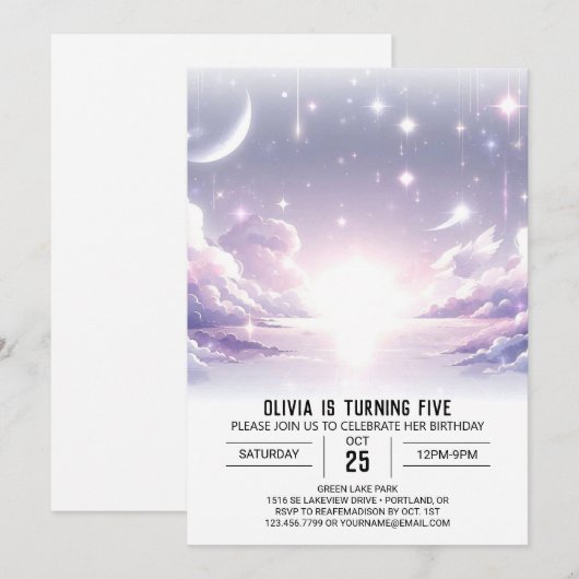 Boho Schattige hemelse digitale verjaardag Kaart (Voorkant / Achterkant)