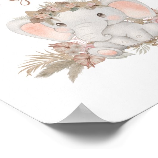 Boho Schattige Olifant Baby shower Kaarten en gesc Poster (Hoek)