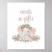 Boho Schattige Olifant Baby shower Kaarten en gesc Poster (Voorkant)