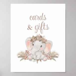Boho Schattige Olifant Baby shower Kaarten en gesc Poster